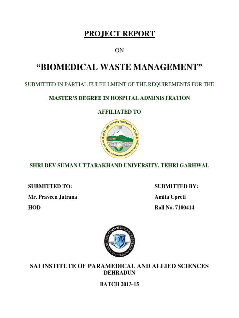 "Biomedical Waste Management" Project Report PDF Academic Degree