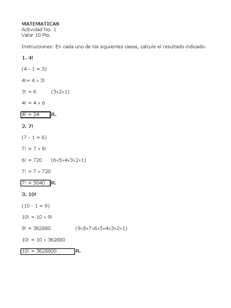 Ejercicios de Factoriales y Combinatoria | PDF | Enseñanza de ...