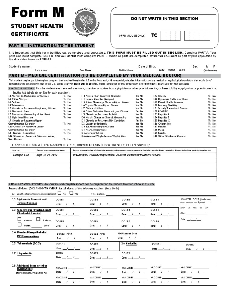 Student Health Certificate Form | PDF | Chronic Condition | Vaccines