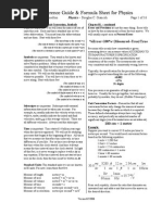 Reference Guide & Formula Sheet For Physics