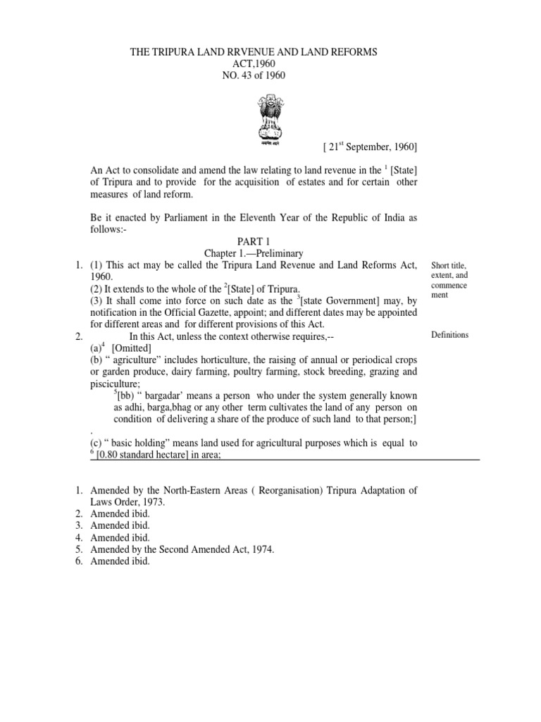 Tripura Land Revenue Act Overview | PDF | Lawsuit | Justice
