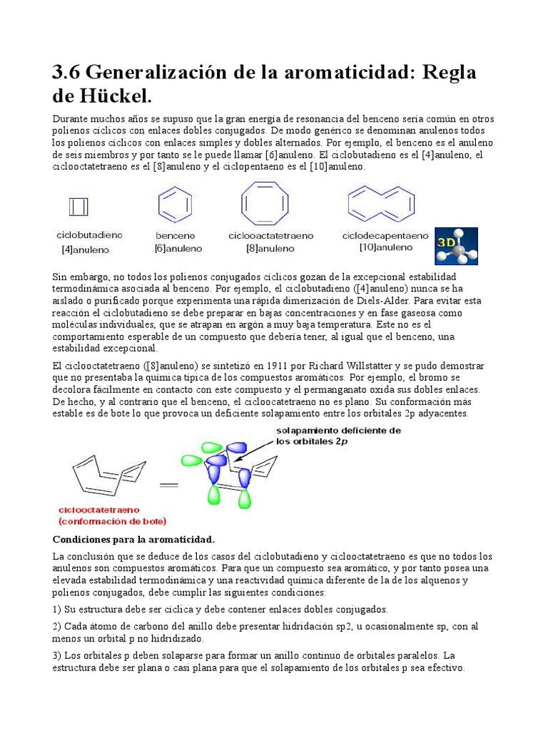 Regla de Hückel y Aromaticidad | PDF | Aromaterapia | Benceno