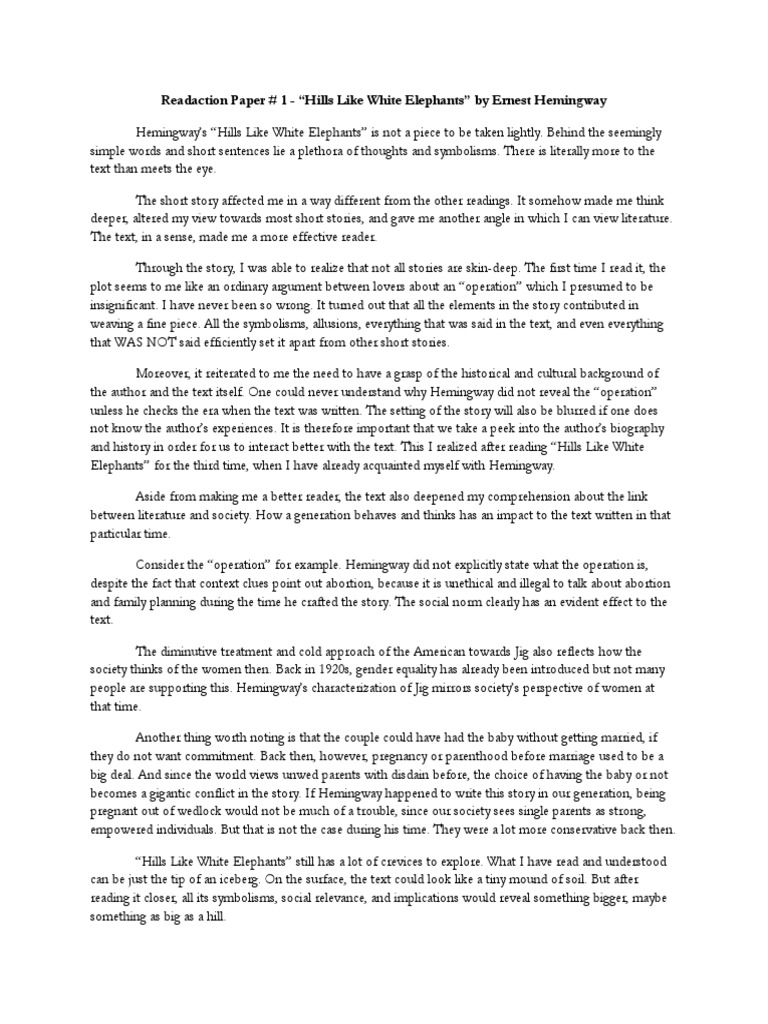 Hill Like White Elephants Literary Analysis