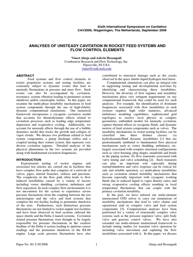 CFD Analyses of Unsteady Cavitation in Rocket Feed Systems and Flow ...