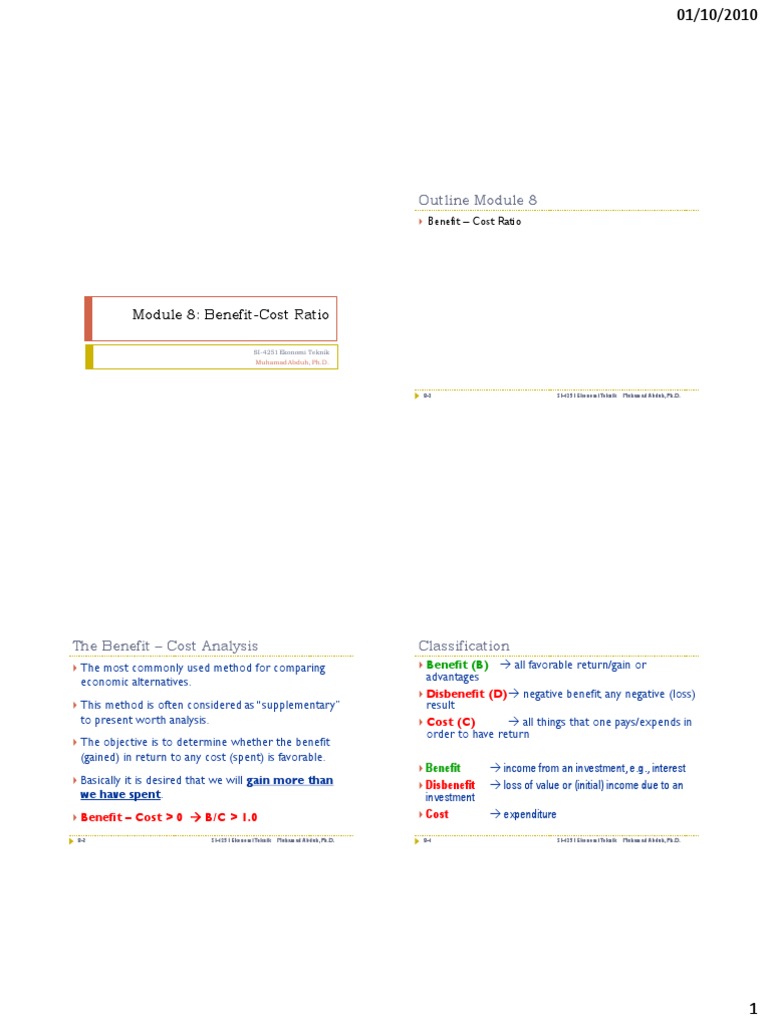 Module 8 Benefit Cost Ratio PDF PDF Investing Economics