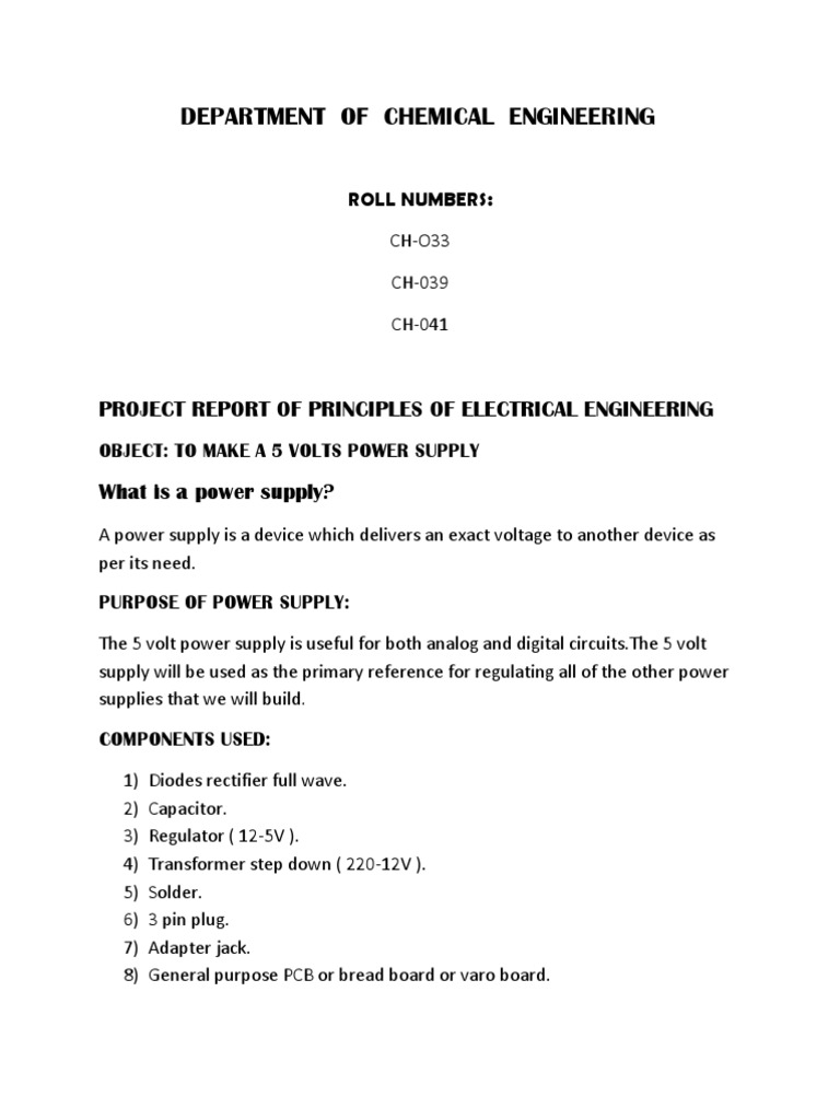 5V Power Supply Project Report | PDF