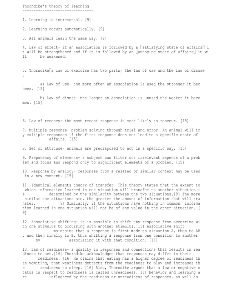 Edward Thorndike's Theory of Learning Behaviorism Psychological