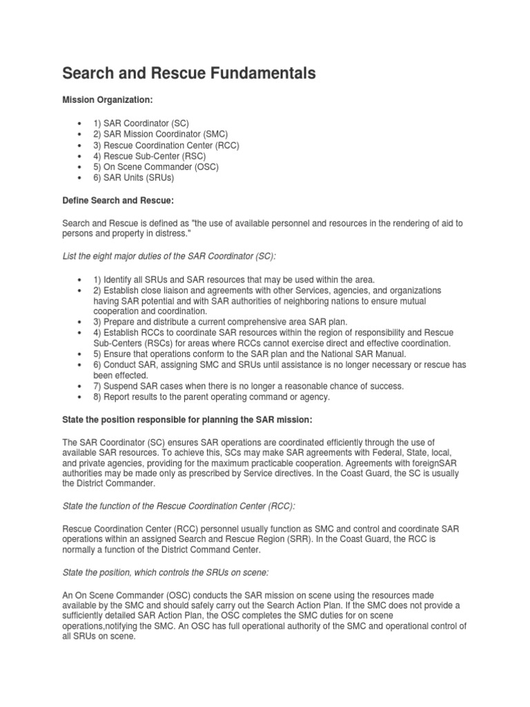 Search and Rescue Fundamentals Search And Rescue Rescue