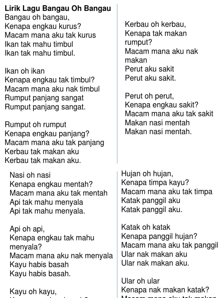 Lirik Lagu Bangau Oh Bangau Pdf