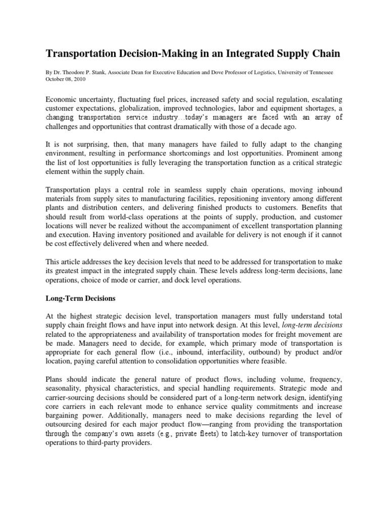 Transportation Decisions in Supply Chains | PDF | Cargo | Supply Chain