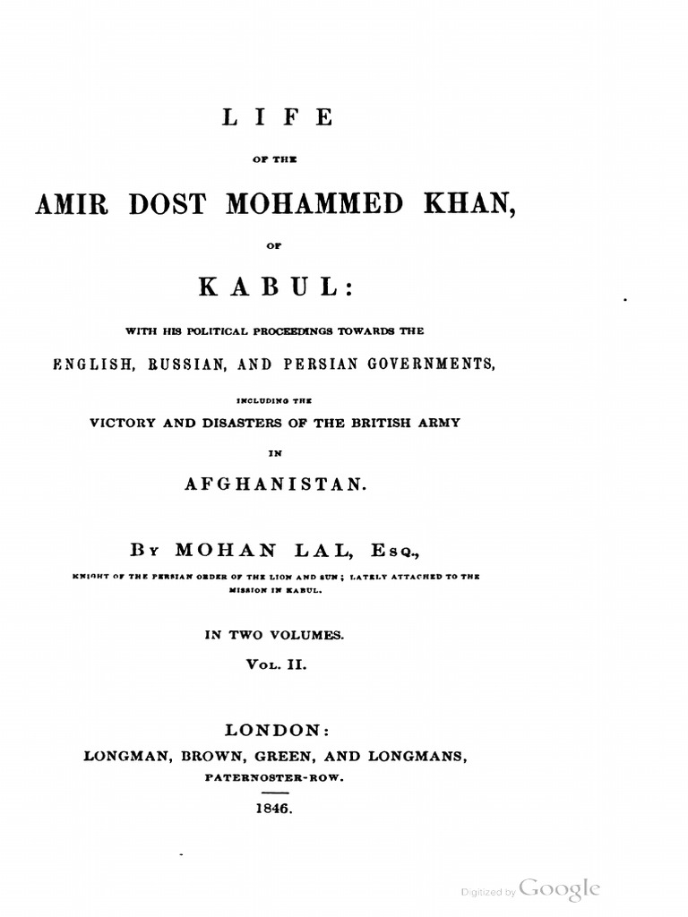 Life of amir dost mohammed khan vol 2 1846 by mohan lal download