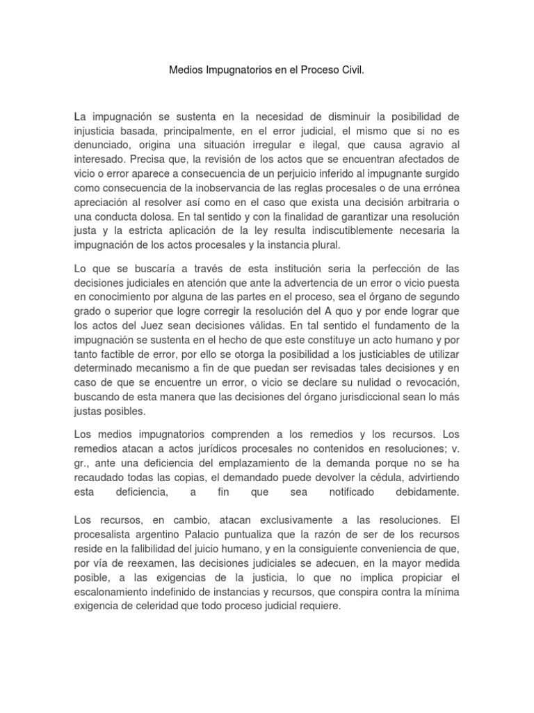 Medios Impugnatorios en El Proceso Civil | PDF | Ley procesal | Demanda ...