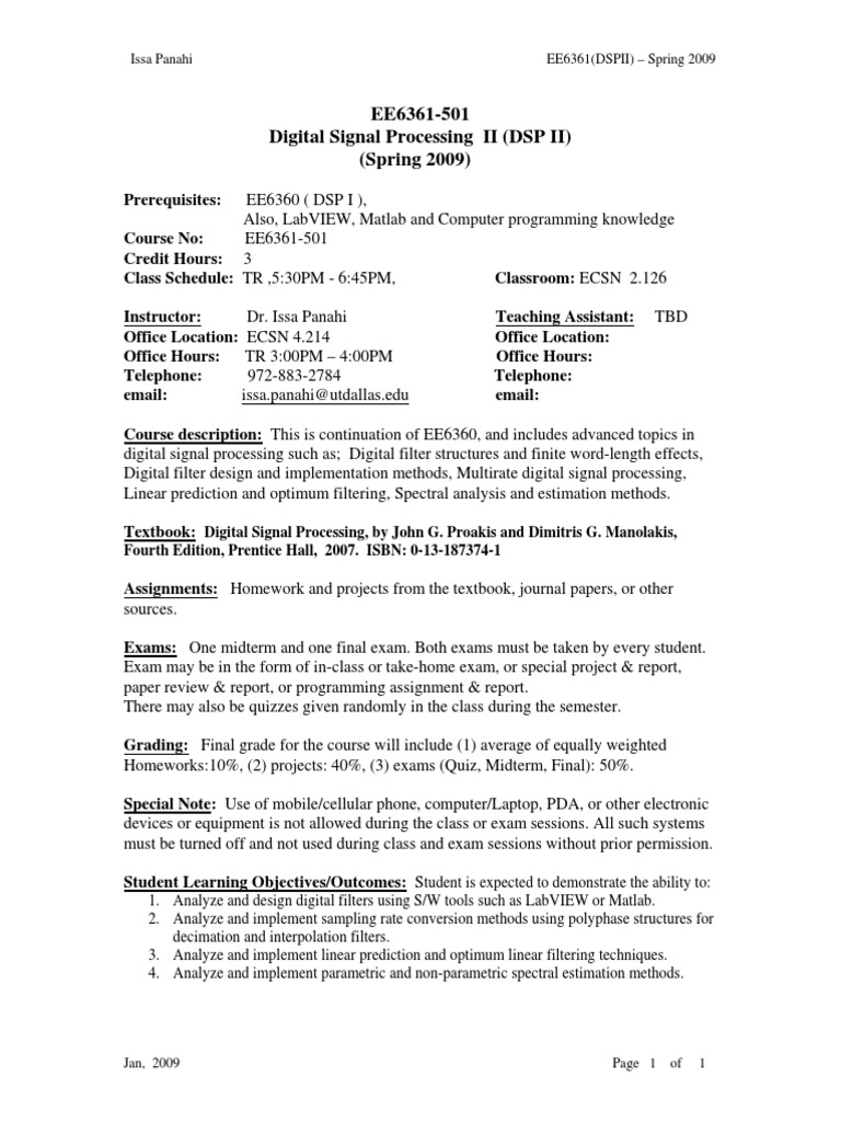Advanced Digital Signal Processing Course | PDF | Digital Signal ...