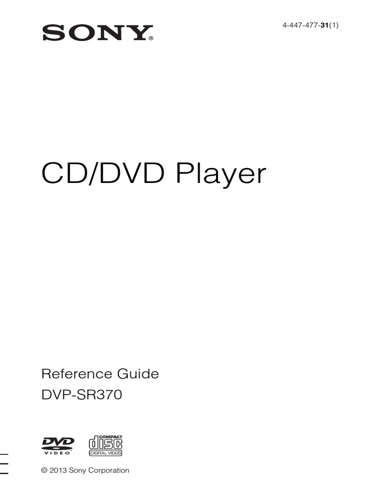 Sony DVD Player User Manual PDF Compact Disc Dvd