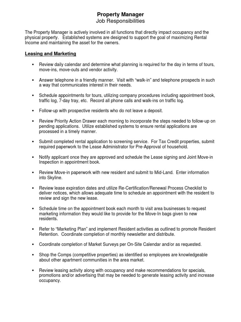 Property Manager Supervisor Lease