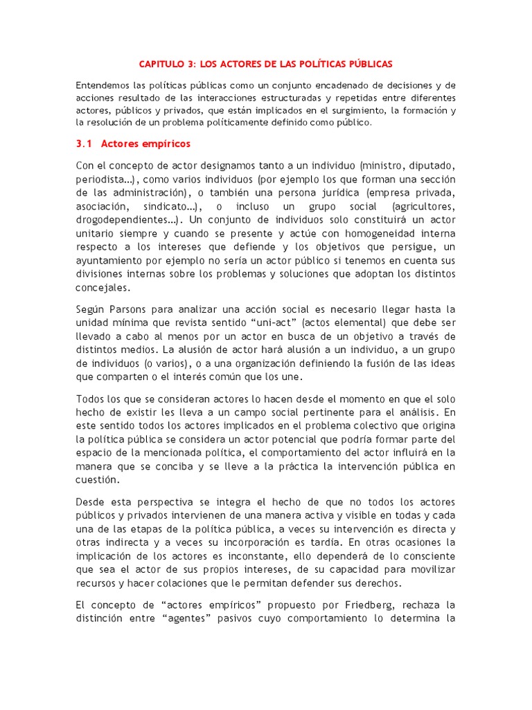 Actores en Políticas Públicas: Tipos y Roles | PDF | Racionalidad ...