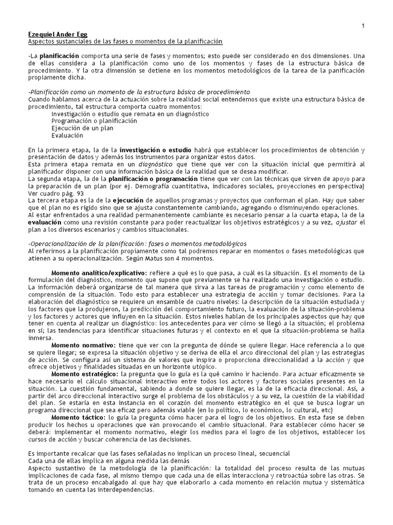 Fases de la Planificación según E. Ander Egg | PDF | Población ...