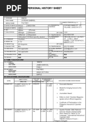 Personal Data Sheet