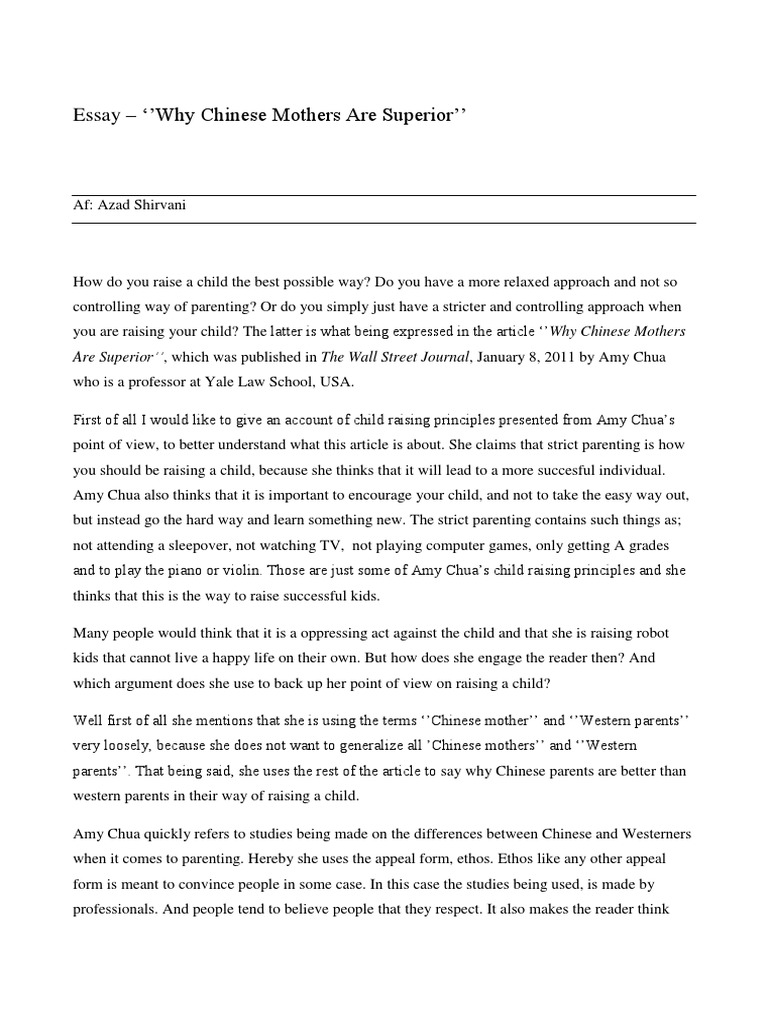 Engelsk Essay Why Chinese Mothers Are Superior PDF Parenting 
