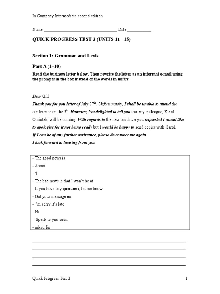 Quick Progress Test 3 Overview | PDF