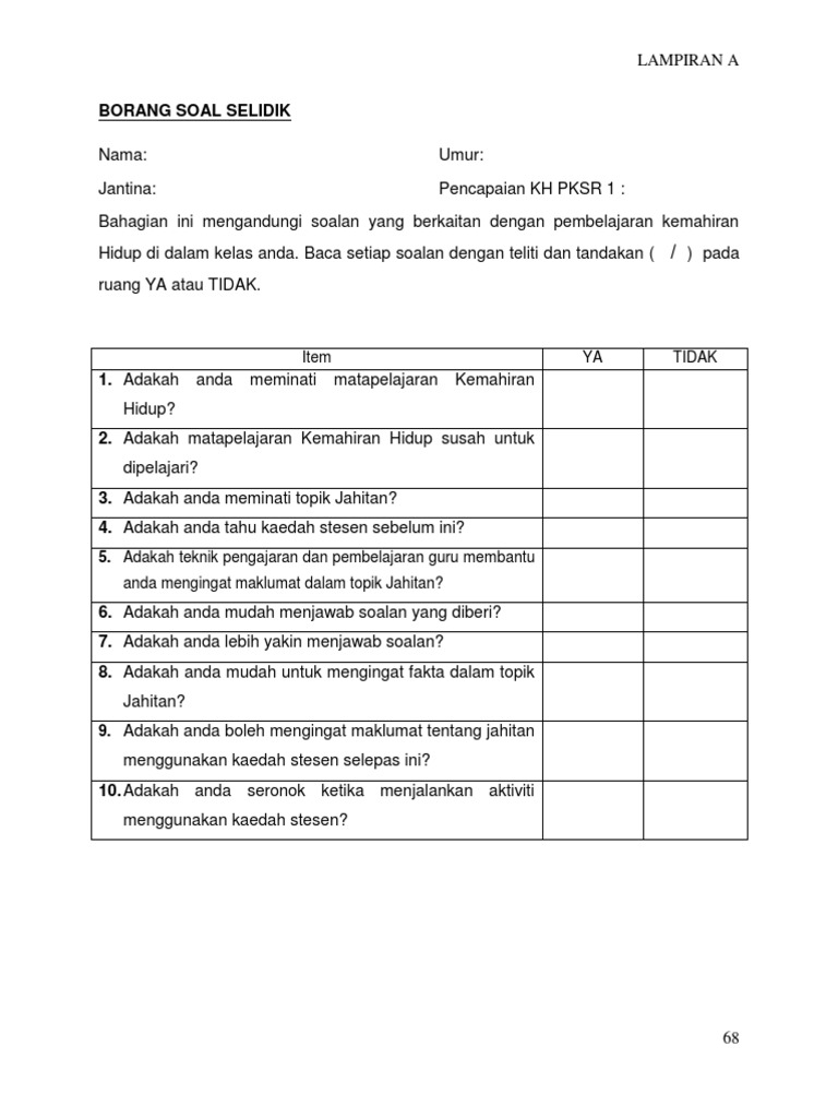 Borang Soal Selidik 1 Pdf