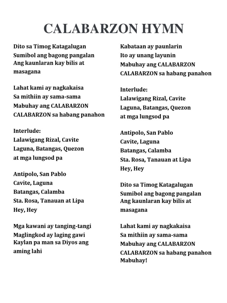 Calabarzon Hymn PDF