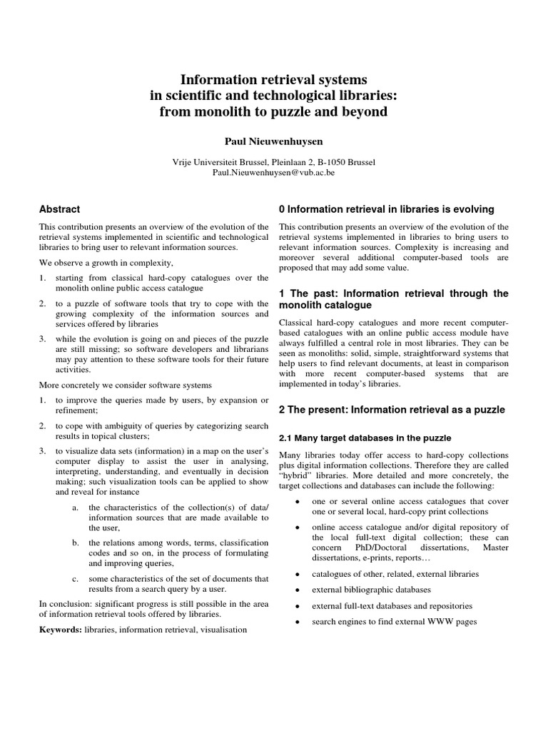 Evolving Information Retrieval in Libraries | PDF | Information ...