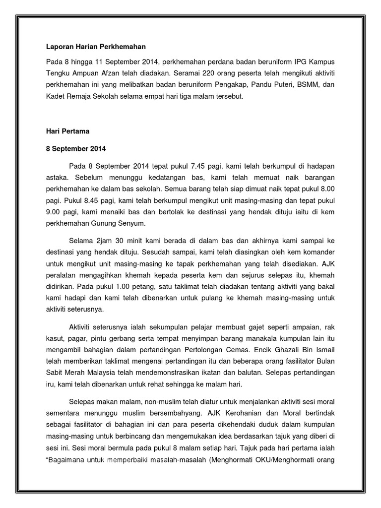 Laporan Harian Perkhemahan Pdf