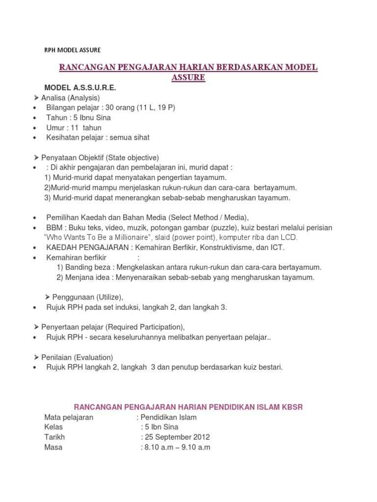 RPH Model Assure | PDF | Seni | Komputer