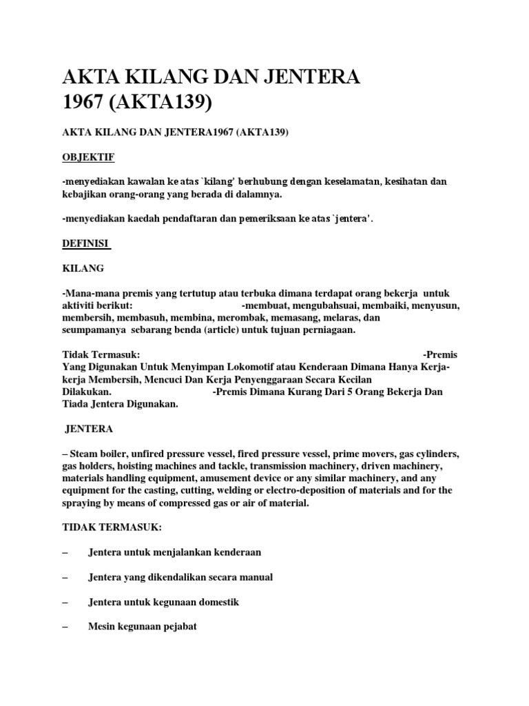Akta Kilang Jentera 1967  PDF  Mesin (Mekanik)  Lift