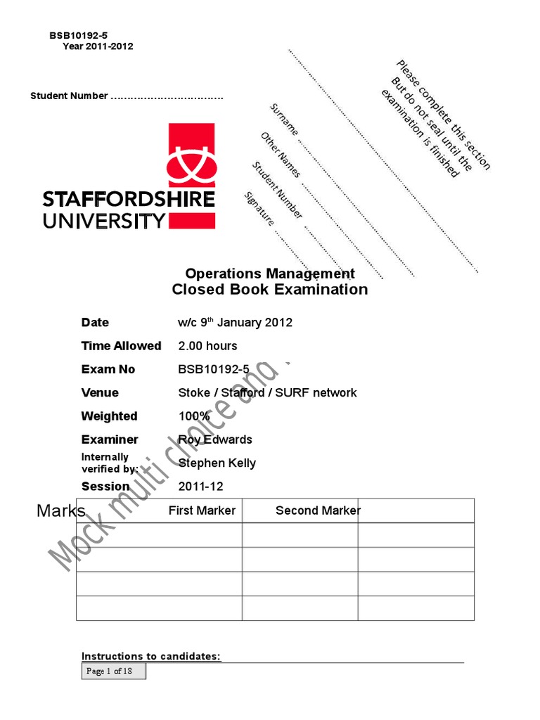 Marks: Closed Book Examination | PDF | Business