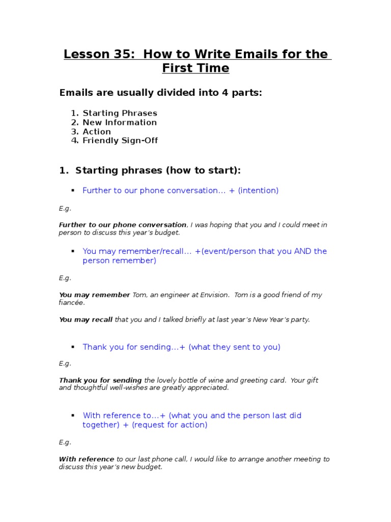 4 Parts To An Email and Key Phrases | PDF | Cognition | Communication