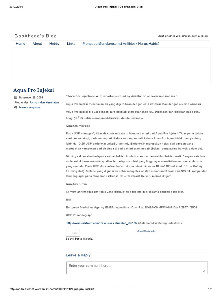 Monografi Aqua Pro Injeksi | PDF | Sains & Matematika