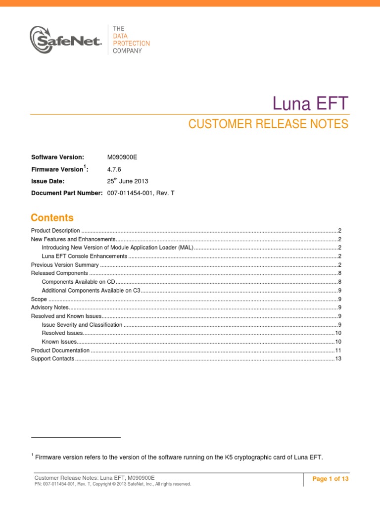 Luna EFT Customer Release Notes - PN007-011454-001 - RevT - M090900E ...