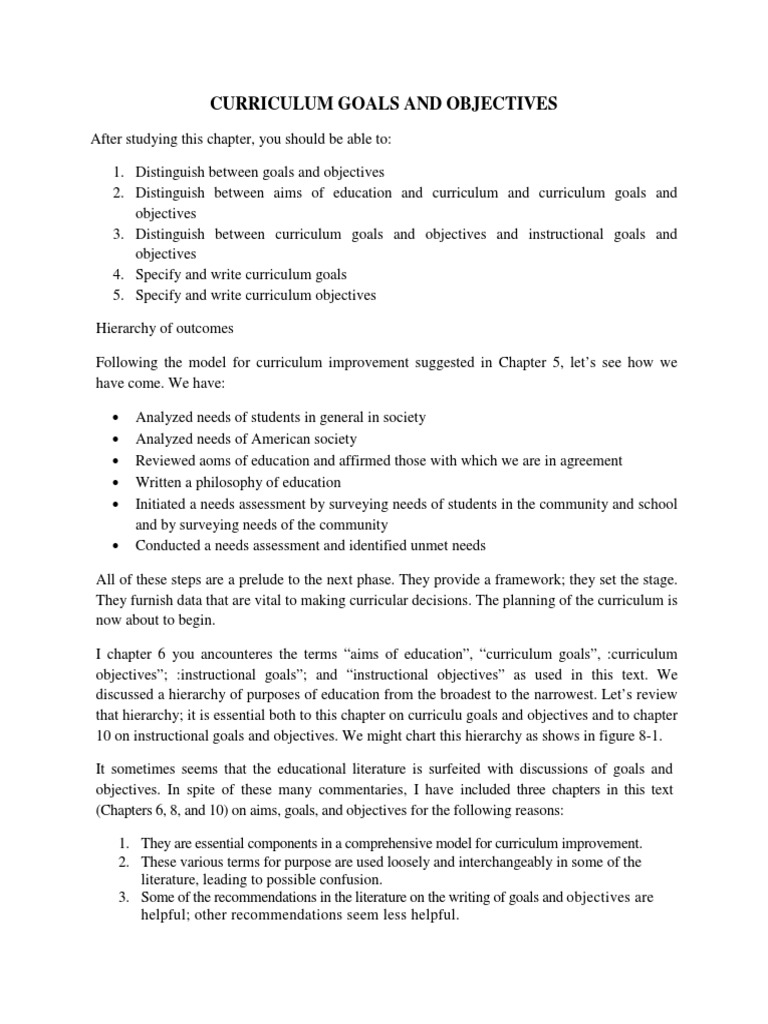 Curriculum Goals and Objectives Dpdfin PDF Curriculum Goal