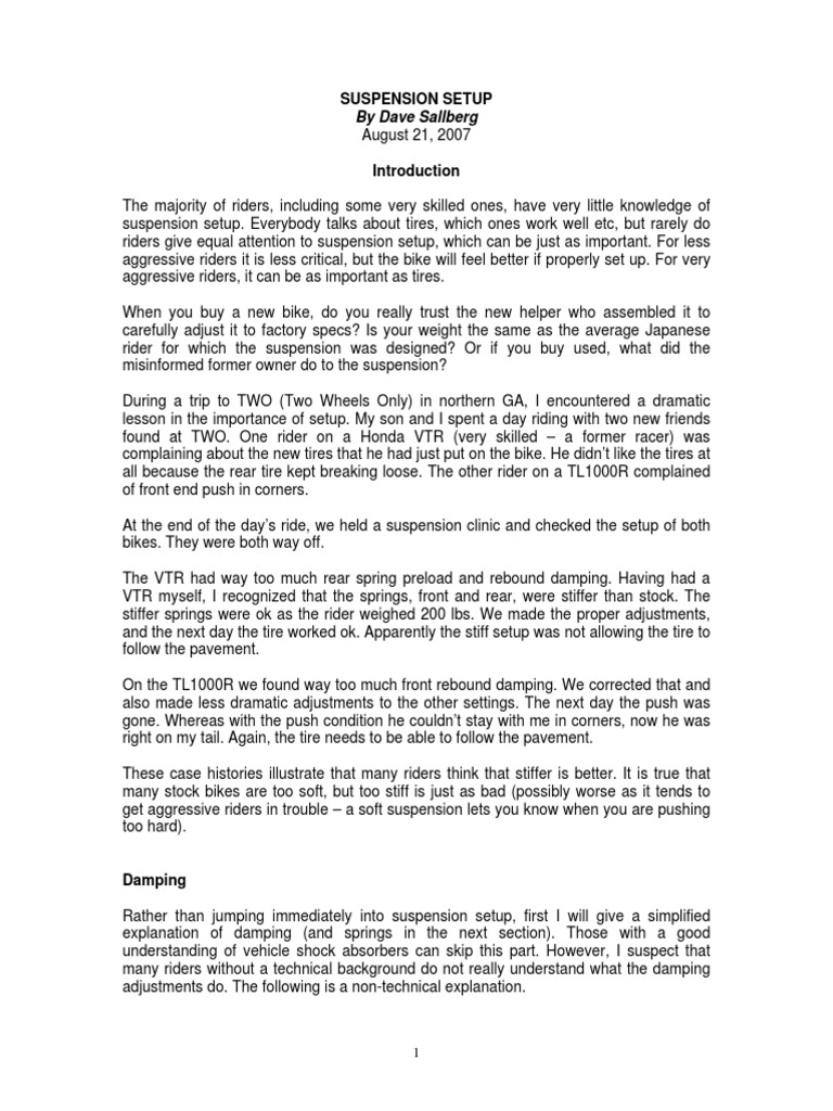 Suspension Setup PDF Suspension (Vehicle) Tire