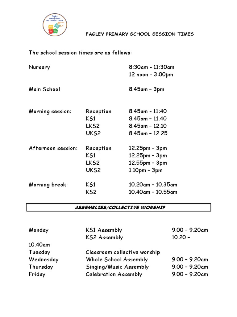 Fagley Primary School Session Times | PDF