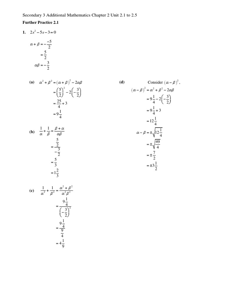 Secondary 3 Additional Mathematics Chapter 2 Unit 2.1 To 2.5 | PDF ...