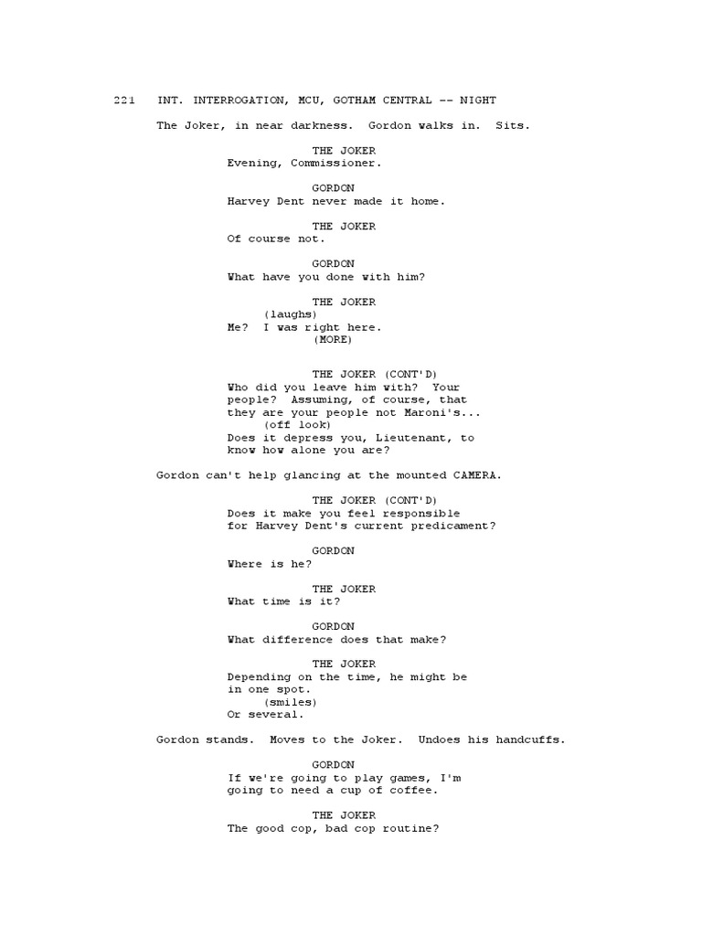 Christopher Nolan David S Goyer The Dark Knight Script Joker Interrogation Scene Batman