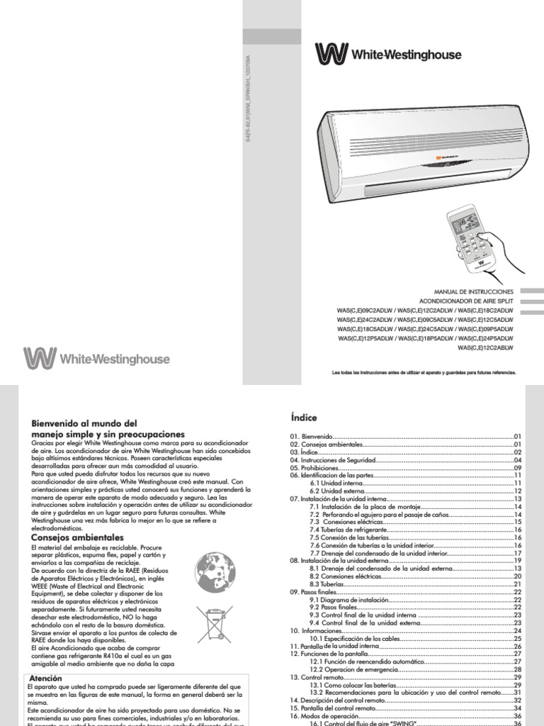 MANUAL SPLIT WHITEWESTINGHOUSE.pdf Caldera Bomba