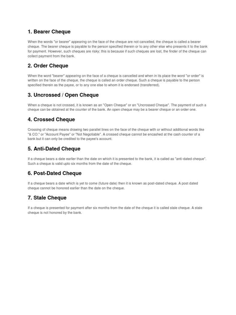 Understanding Bearer and Crossed Cheques | PDF | Business | Finance ...