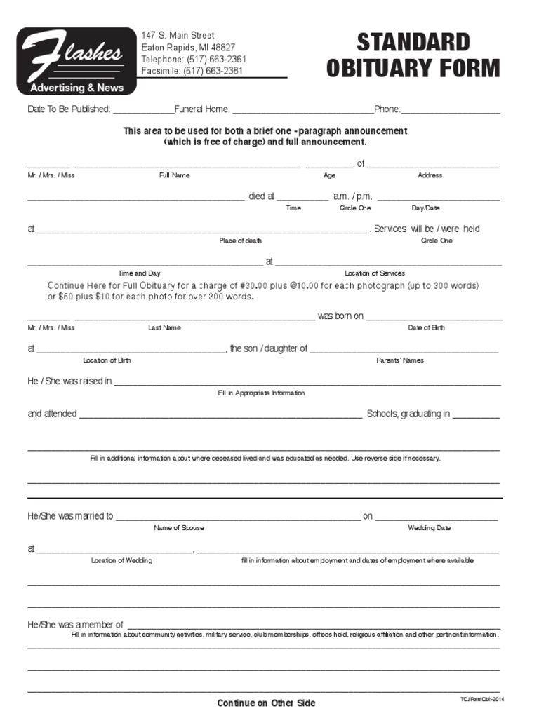 Flashes Standard Obituary Form | PDF | Career & Growth | Law