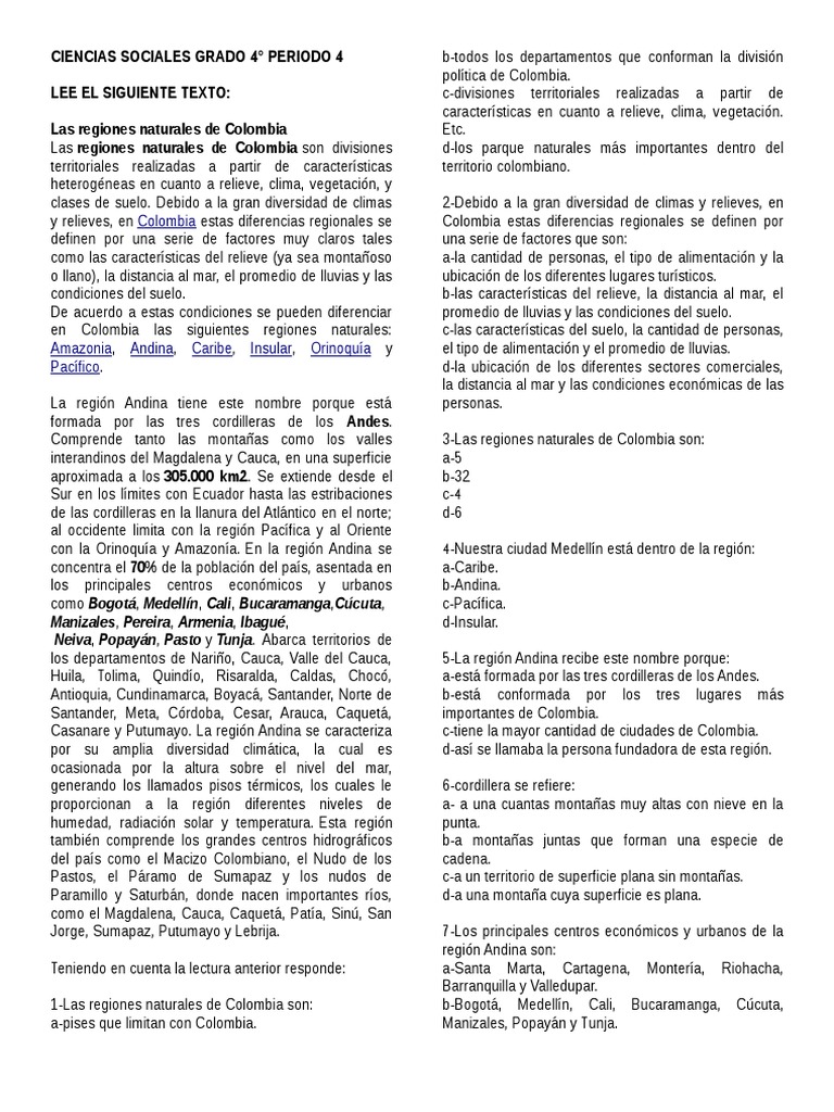 Regiones Naturales de Colombia para Primaria | PDF | Colombia | Clima