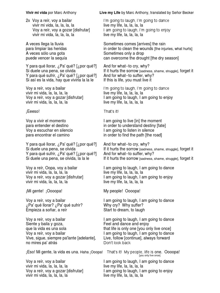 Vivir mi vida Lyrics in Both Spanish and English