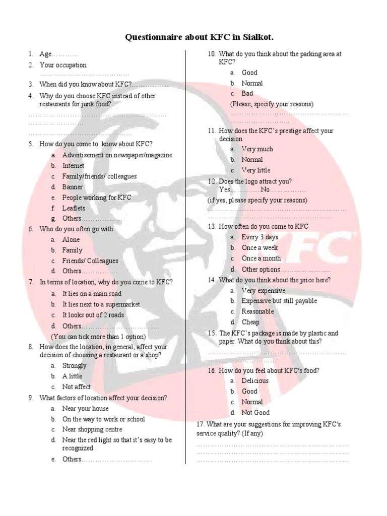 KFC Question PDF Business Marketing