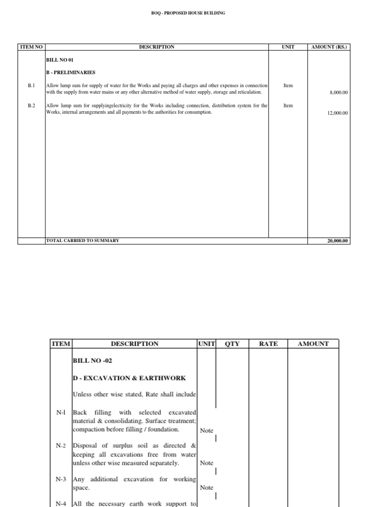 BOQ for Proposed House Construction | PDF | Tile | Roof