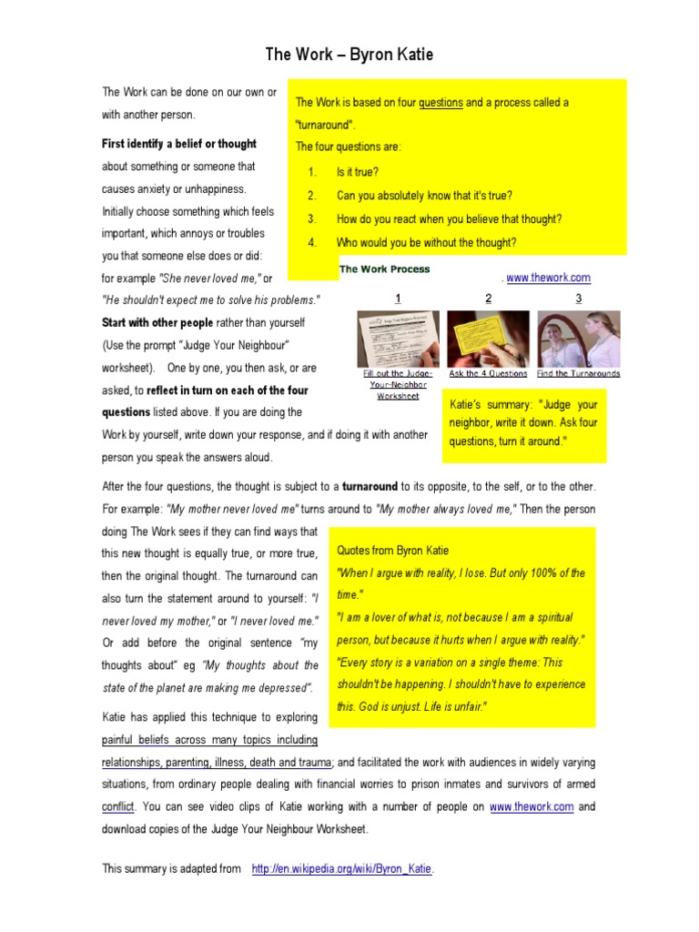 The Work of Byron Katie - Summary.pdf | Social Psychology | Behavioural