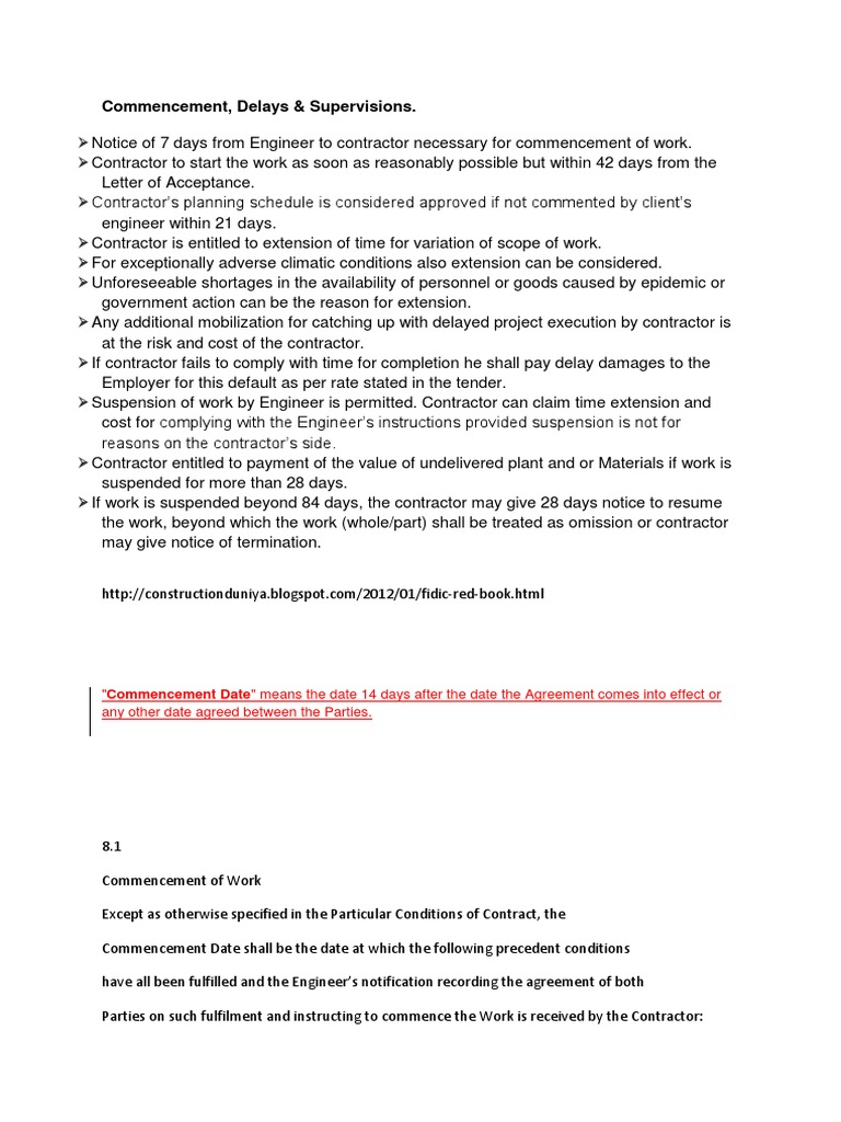 Commencement and Delay Management in Contracts | PDF | Technology ...
