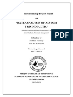 Ratio Analysis of Alstom T&D India LTD.": Summer Internship Project Report On "