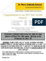 Congratulations To Our 500 Club October Winners!